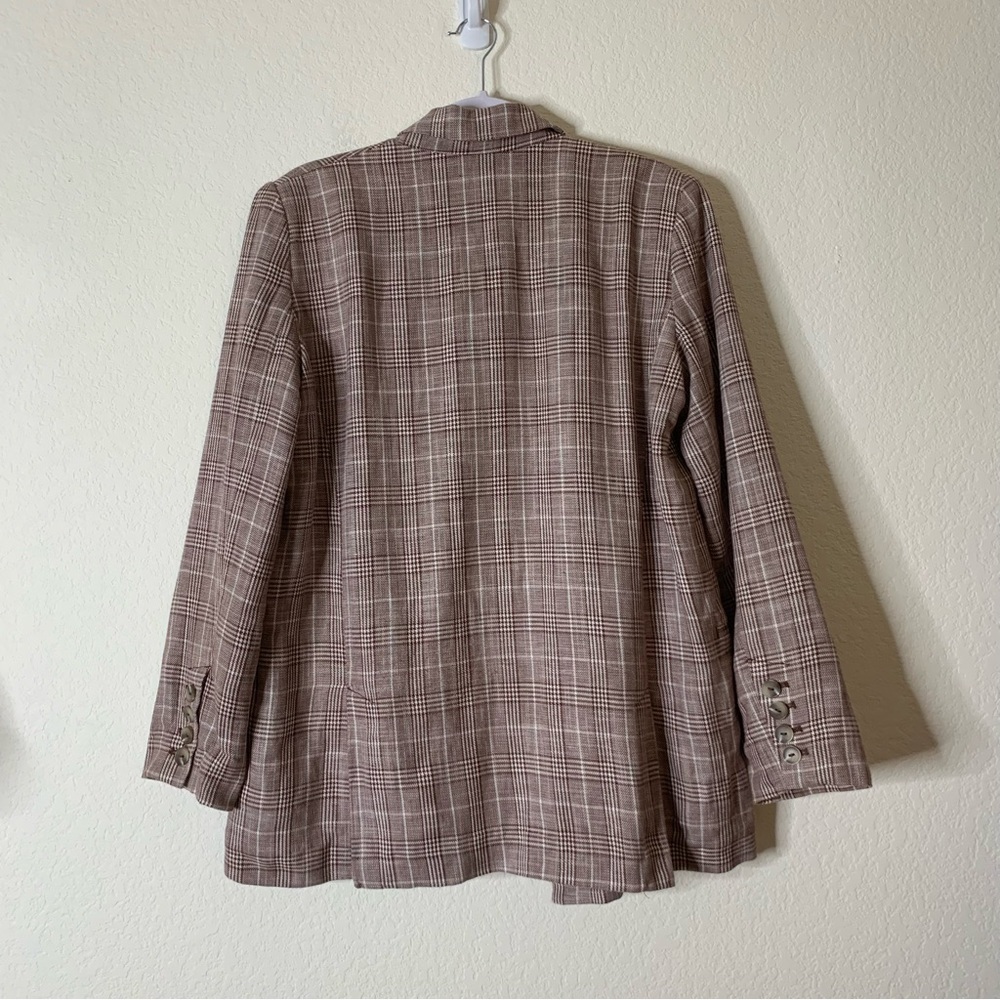 Maeve Anthropologie brown double-breasted linen blend plaid blazer 8 - Picture 10 of 10